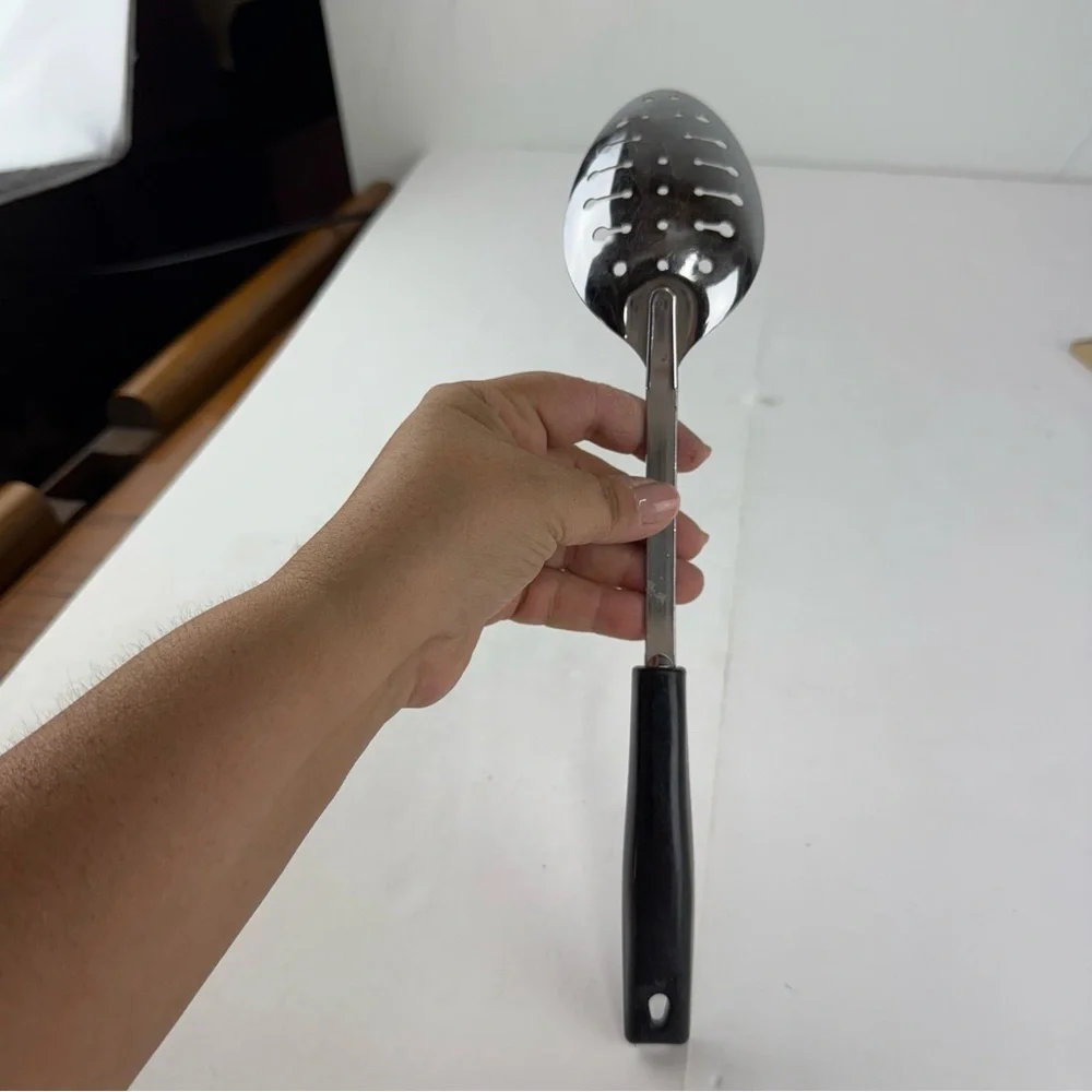 Vintage Ekco Stainless Steel Slotted Spoon Plastic Handle Kitchen Serving